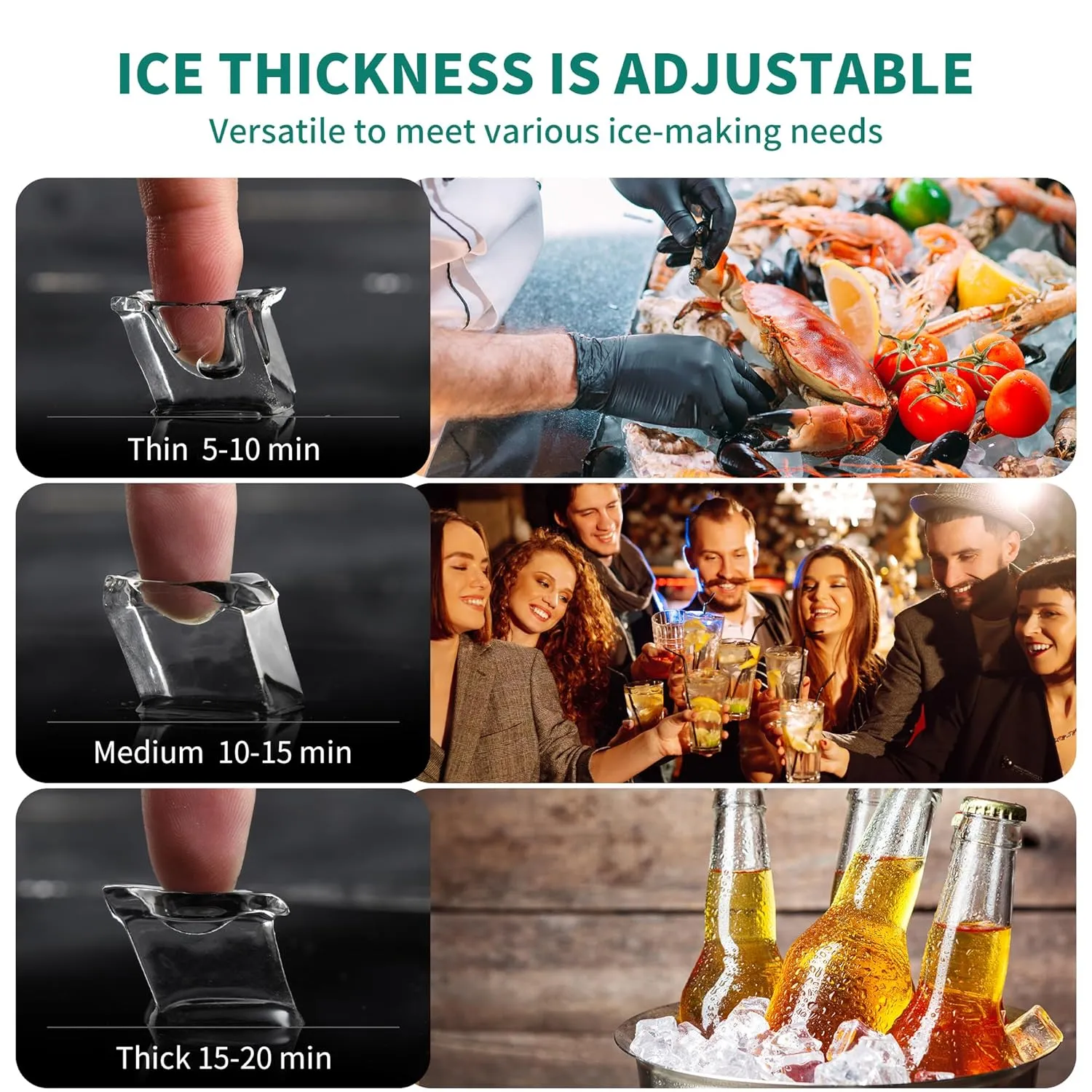 YITAHOME Black 100LBS Commercial Ice Maker Machine with 33LBS Storage Bin, 2 Way Water Inlet, Stainless Steel Freestanding Ice Maker Under Counter with Ice Scoop, Ice Bucket for Home Bar Office Party