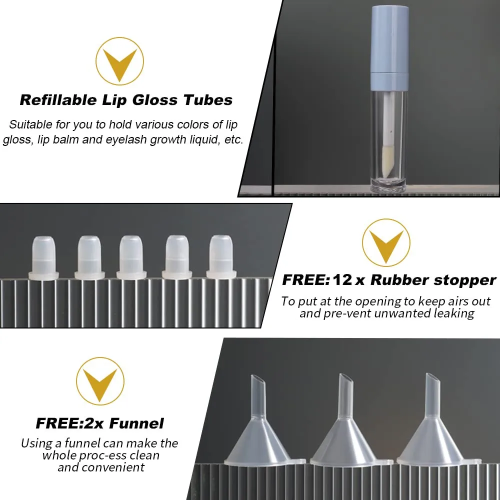 YITOU 12Pcs Refillable Empty Lip Gloss Tubes with Wand Applicator, 8.8ml Lip Balm Containers with Stopper Lip Glaze Bottle Lip Gloss Making Kit for DIY Lipgloss Lipstick Samples Bulk Wholesale
