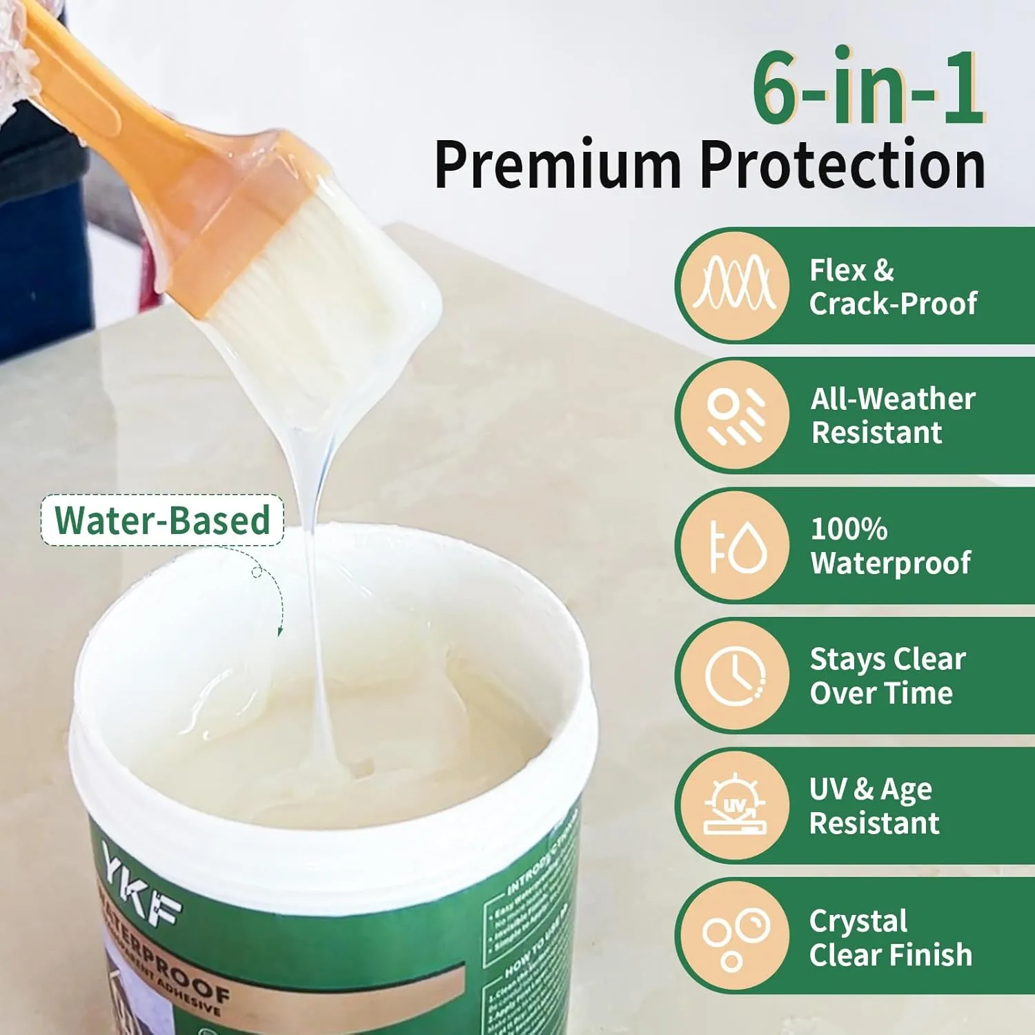 YKF 34oz Clear Transparent Waterproof Sealant, Water-Based Invisible Repairing Leak Agent for Roofs, Walls, Bathroom, Kitchen, Garden, Indoor & Outdoor Waterproof Coating