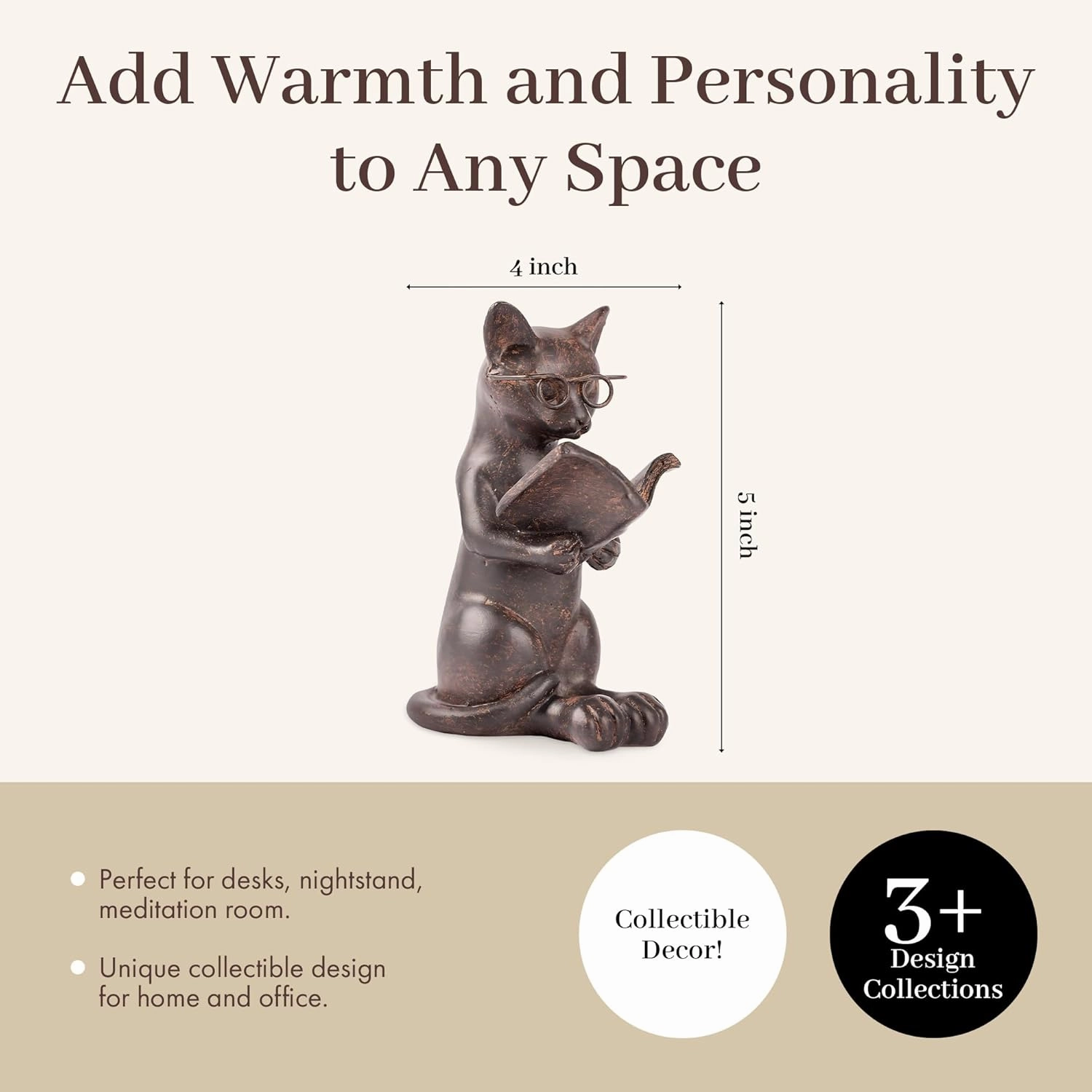 Young's Inc. Cat Figurine - Cute Cat Statue - Whimsical Cat Decor for Cat Lovers - Cat Collectibles and Meditation Decor - Cat with Eye Glasses - 4'' L X 3'' W X 5'' H