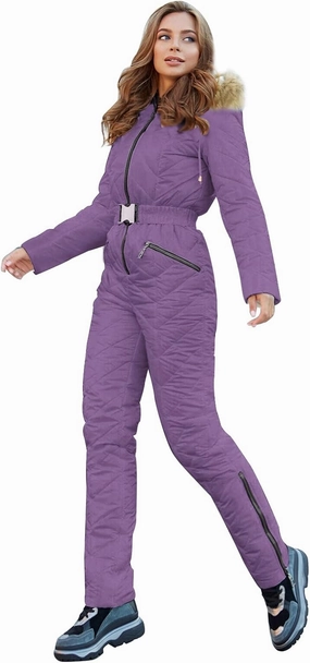 Yousify Womens Winter Ski Suit One Piece Hooded Fur Collar Ski Jumpsuit Snowsuit Outdoor Sports Coat