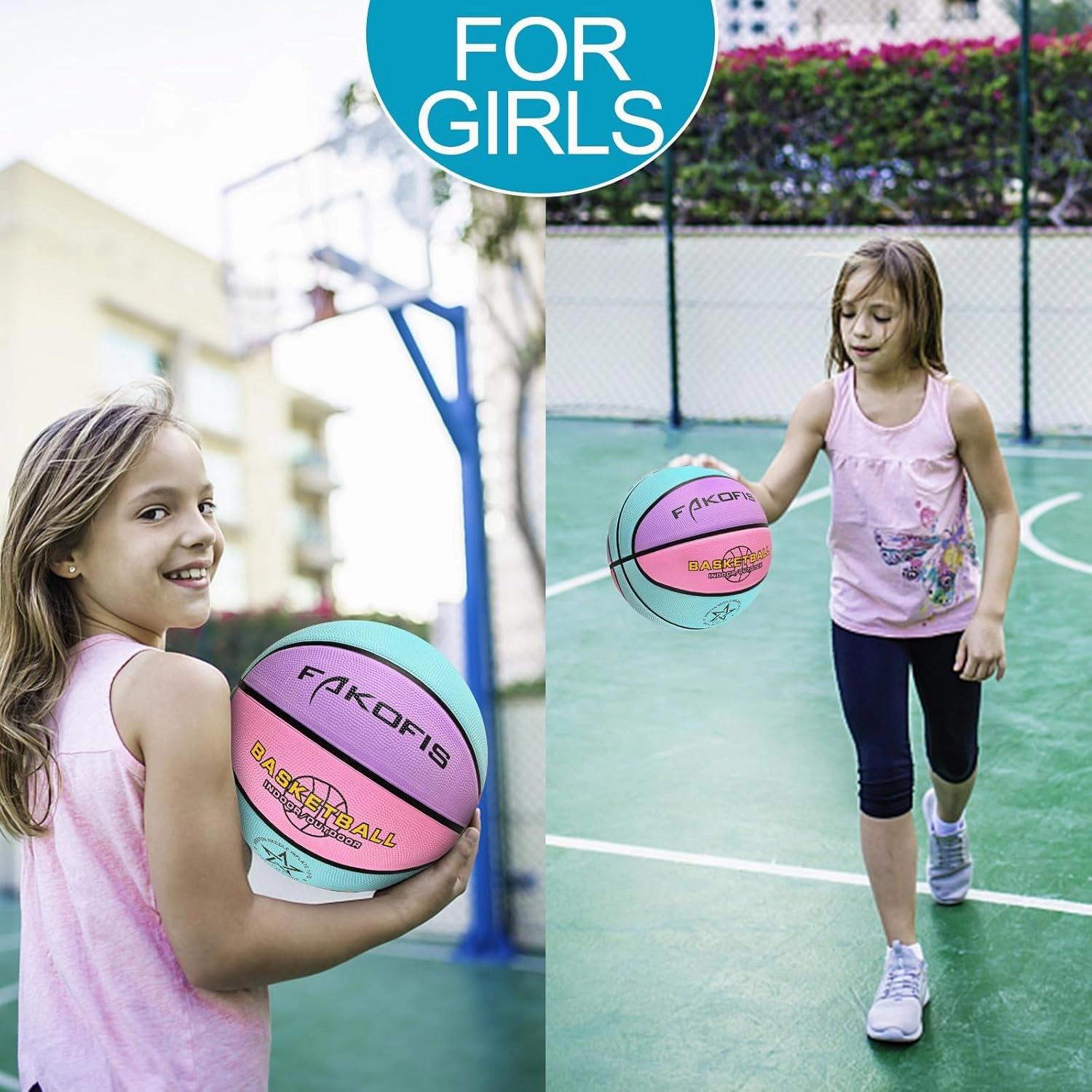 Youth Basketball Size 5 (27.5") Premium Rubber Kids Basketball Size 3/4(22/25.5") for Boys Girls Age 3-14 Indoor Outdoor Pool Play (Gift for Children)