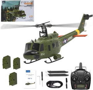 YU Xiang F07-V 1/34 Scale Helicopter, UH-1 Huey 2.4G 6CH Brushless Direct-Drive Flybarless RC Helicopter Model Mode 1/2 Switchable (RTF)