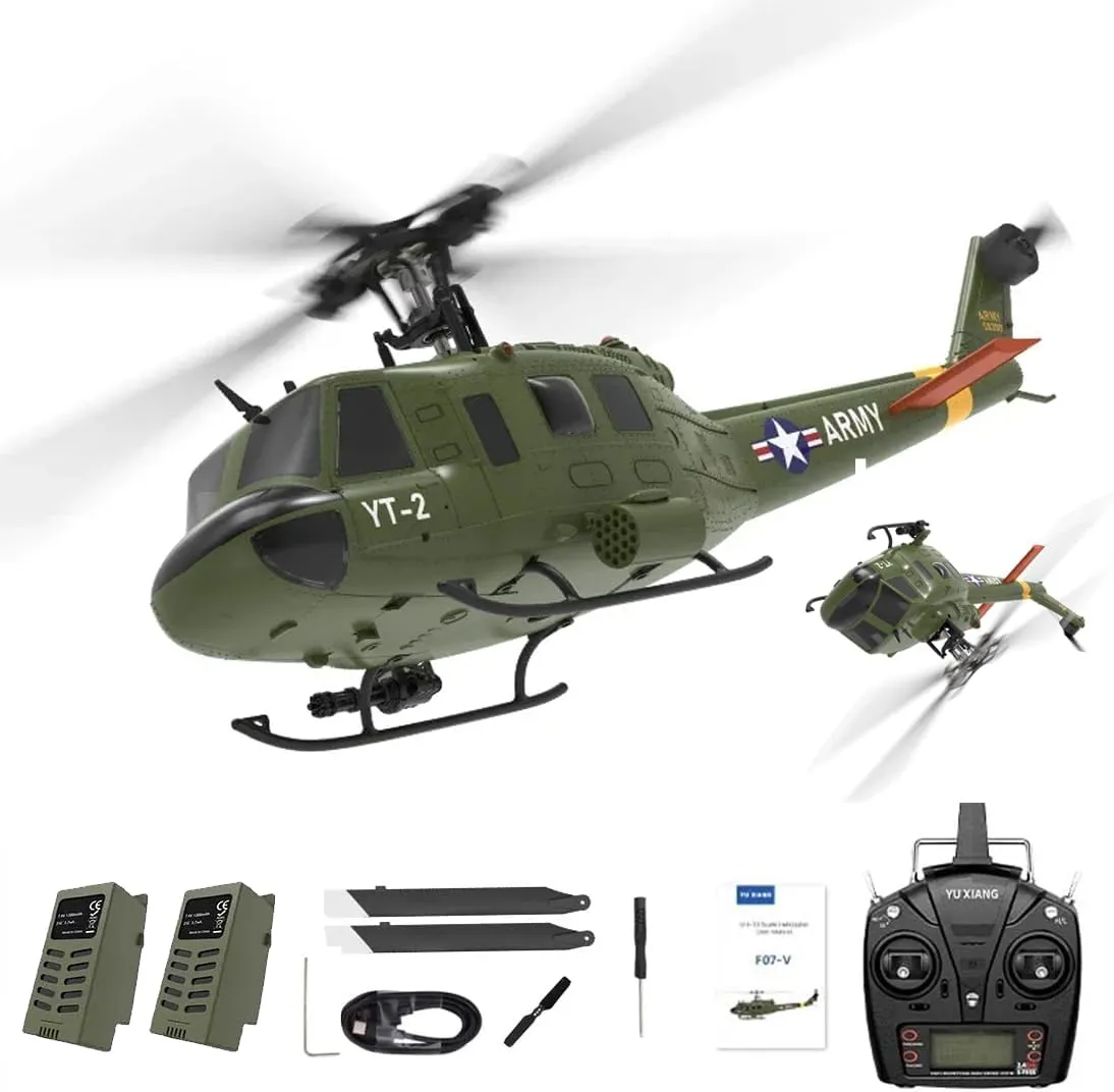 YUXIANG F07-V UH1D RC Helicopter, 1/34 Scale 6CH 2.4GHz Remote Control Aircraft Model, 3D/6G Brushless Direct-Drive Flybarless Military Helicopter for Adult - RTF