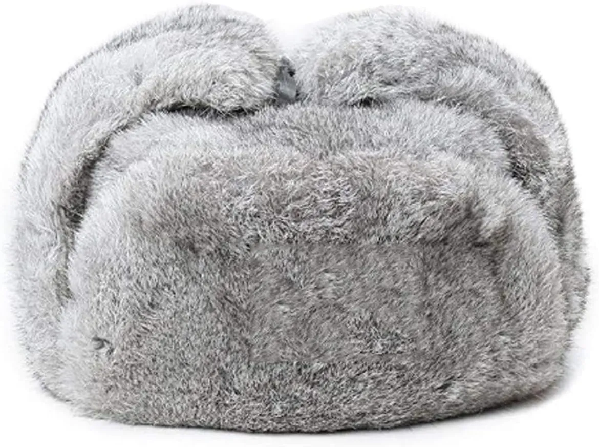 YXCFEWDTrapper Hat Winter Russian Hat Men Women Fur Hat with 100% Rabbit Fur Aviator Earflap Hat Windproof