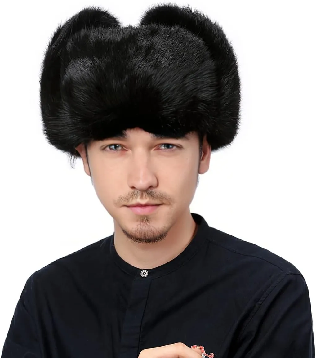 YXCFEWDTrapper Hat Winter Russian Hat Men Women Fur Hat with 100% Rabbit Fur Aviator Earflap Hat Windproof