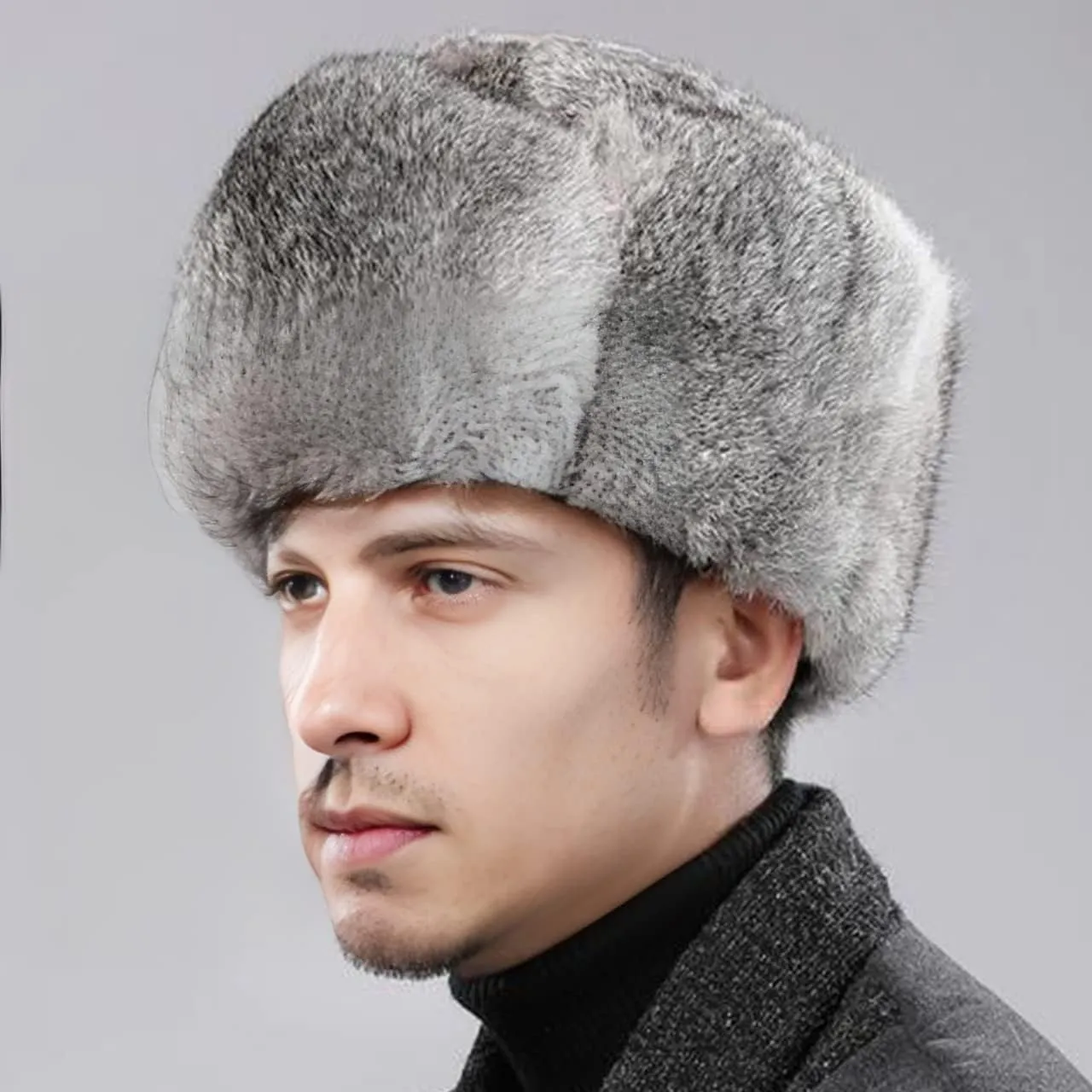 YXCFEWDTrapper Hat Winter Russian Hat Men Women Fur Hat with 100% Rabbit Fur Aviator Earflap Hat Windproof