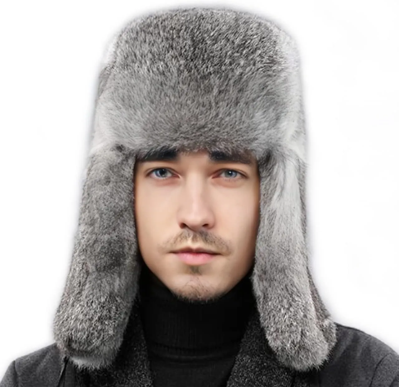 YXCFEWDTrapper Hat Winter Russian Hat Men Women Fur Hat with 100% Rabbit Fur Aviator Earflap Hat Windproof