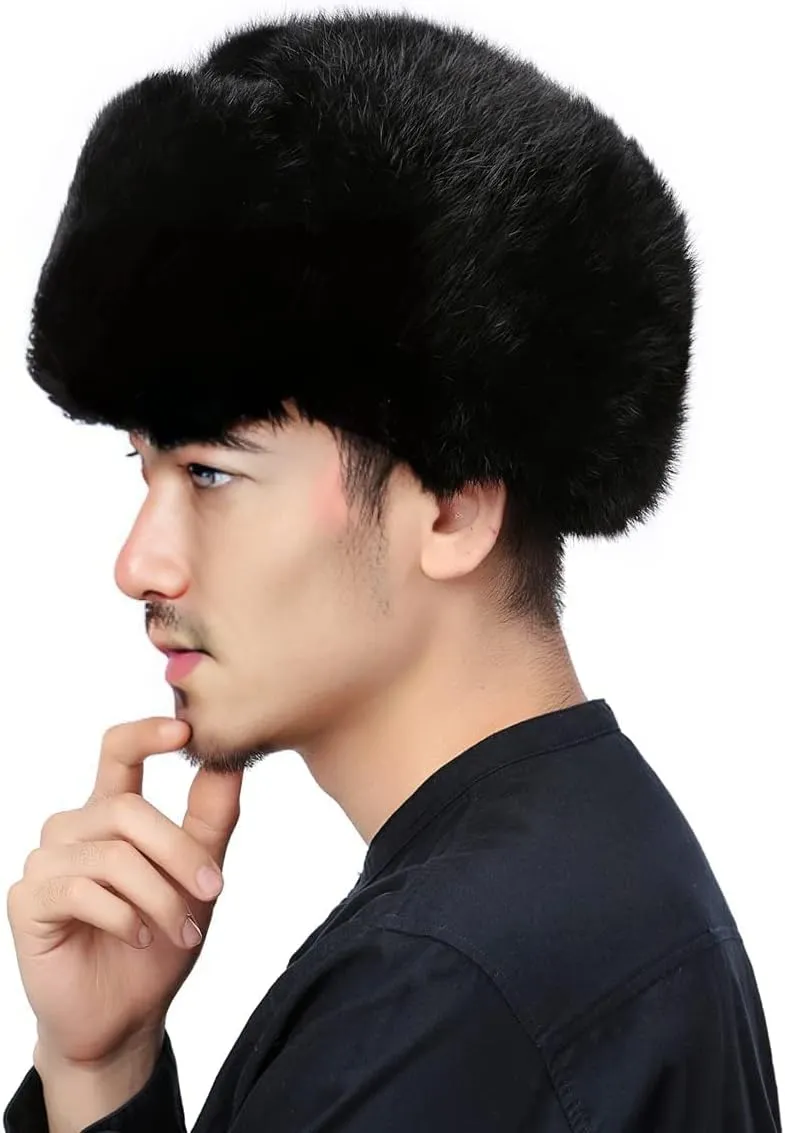 YXCFEWDTrapper Hat Winter Russian Hat Men Women Fur Hat with 100% Rabbit Fur Aviator Earflap Hat Windproof