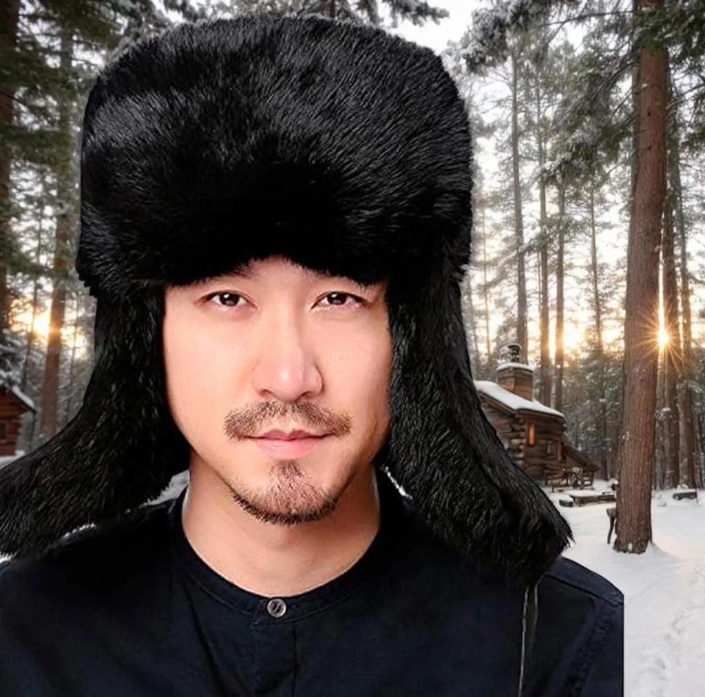 YXCFEWDTrapper Hat Winter Russian Hat Men Women Fur Hat with 100% Rabbit Fur Aviator Earflap Hat Windproof