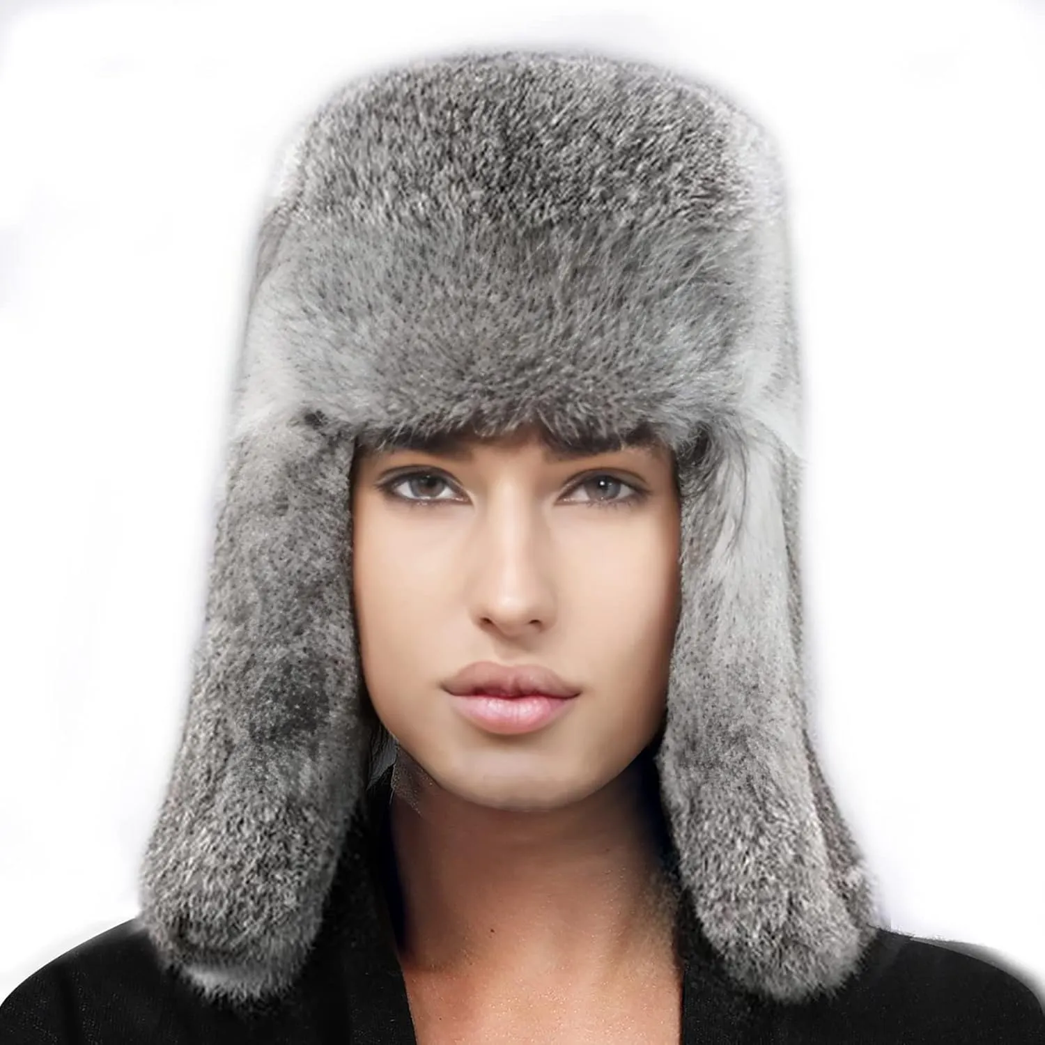 YXCFEWDTrapper Hat Winter Russian Hat Men Women Fur Hat with 100% Rabbit Fur Aviator Earflap Hat Windproof