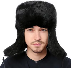 YXCFEWDTrapper Hat Winter Russian Hat Men Women Fur Hat with 100% Rabbit Fur Aviator Earflap Hat Windproof