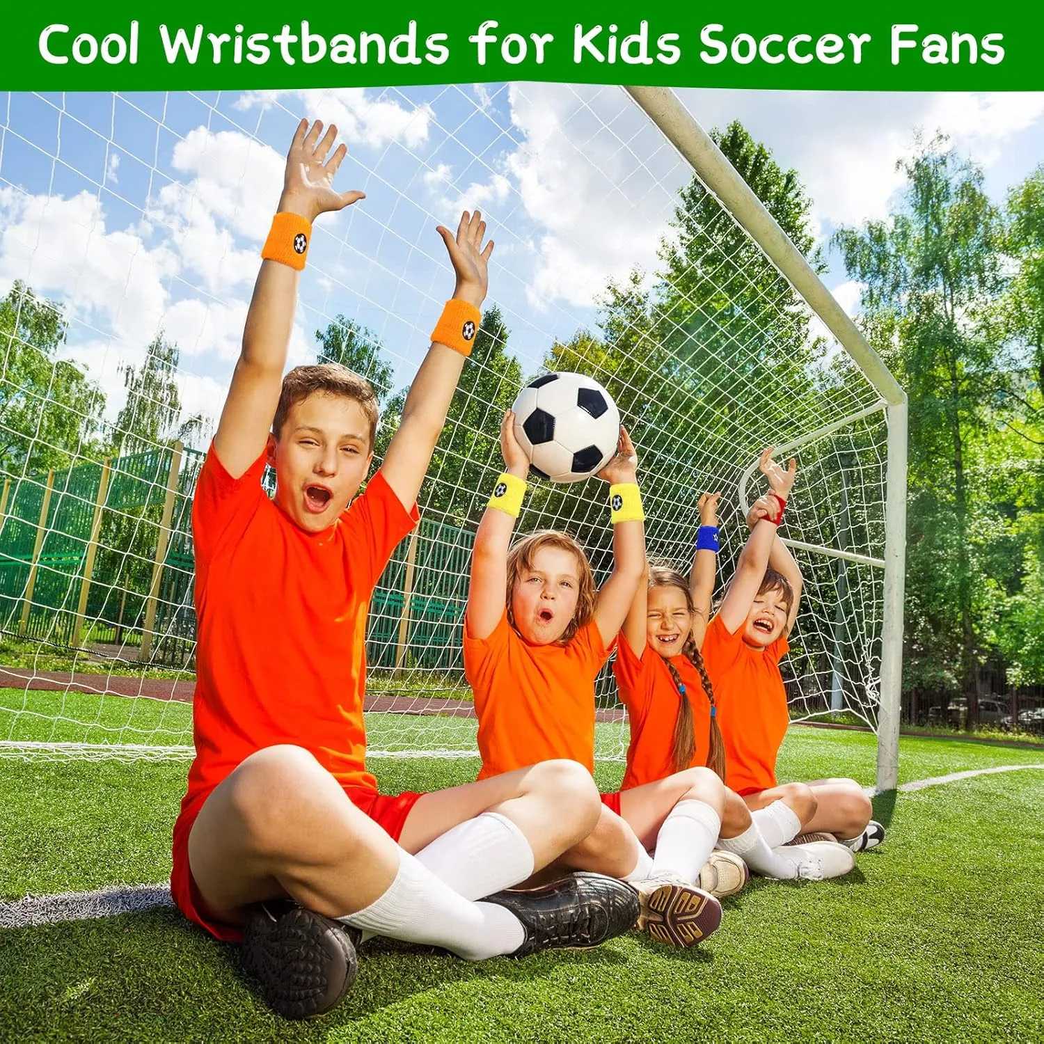 Zomiboo 24 Pieces Kids Sweatbands, Children's Athletic Wristbands, Sports Party Favors for Sports Birthday Party