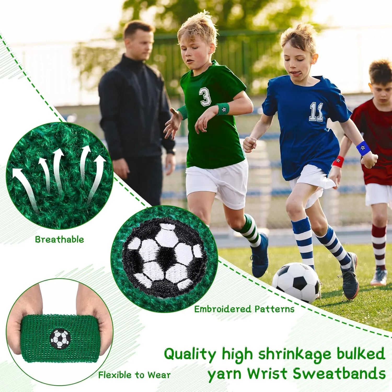 Zomiboo 24 Pieces Kids Sweatbands, Children's Athletic Wristbands, Sports Party Favors for Sports Birthday Party