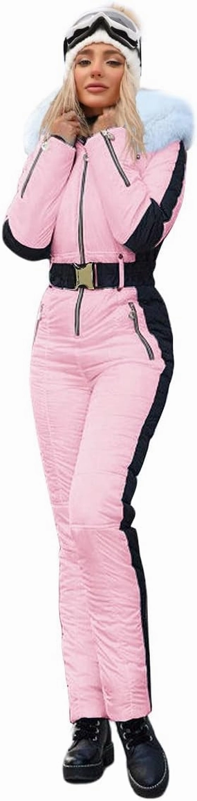 Zwurew Womens Winter Onesies Ski Suit Outdoor Sports Waterproof Snowsuit Fur Collar Ski Jumpsuit Coat