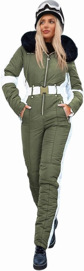 Zwurew Womens Winter Onesies Ski Suit Outdoor Sports Waterproof Snowsuit Fur Collar Ski Jumpsuit Coat