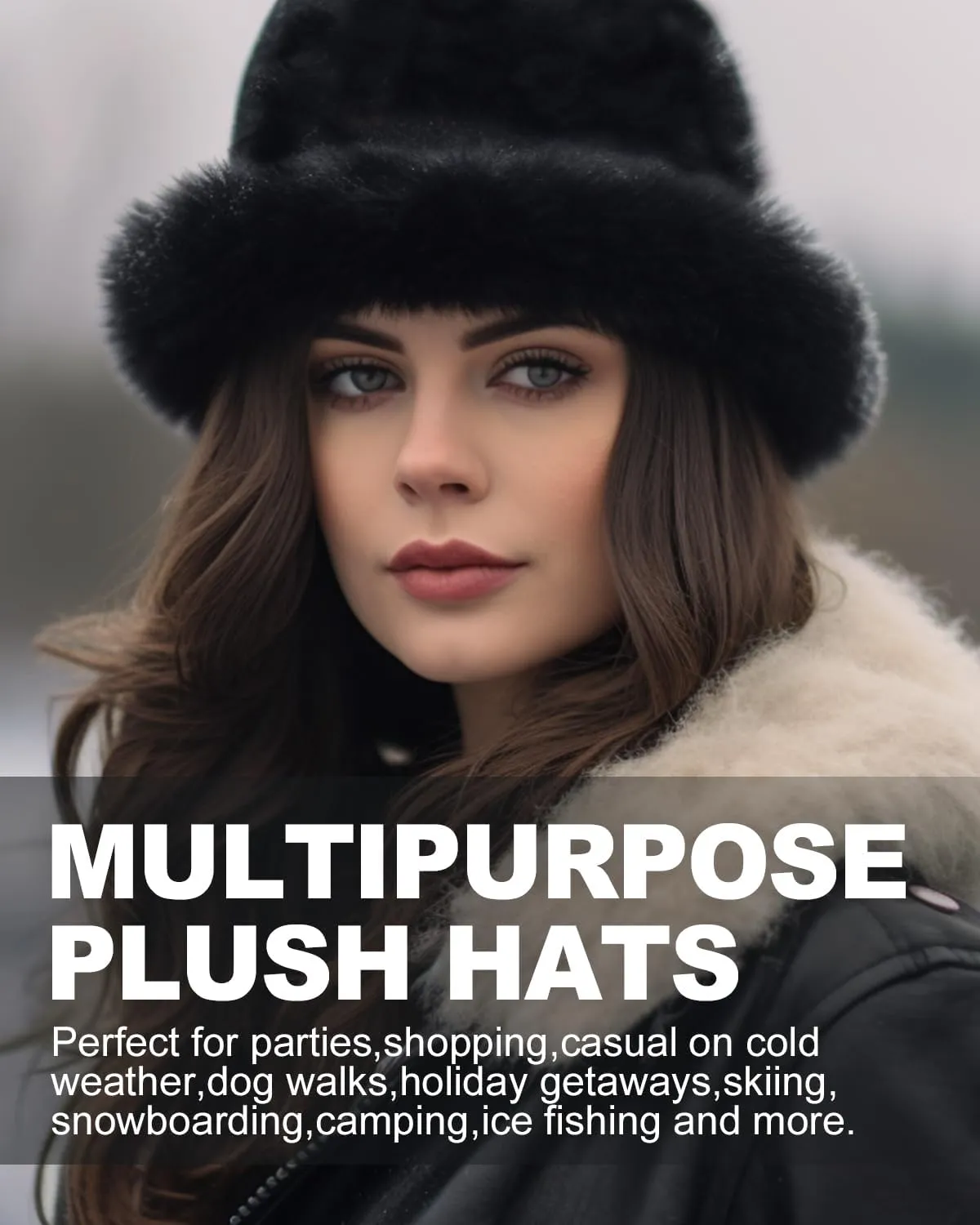 Zylioo Oversize 3XL/2XL/XL Fluffy Bucket Hat,L/M/S Faux Fur Warm Hat Petite,Large Winter Plush Fuzzy Hat for Big Heads