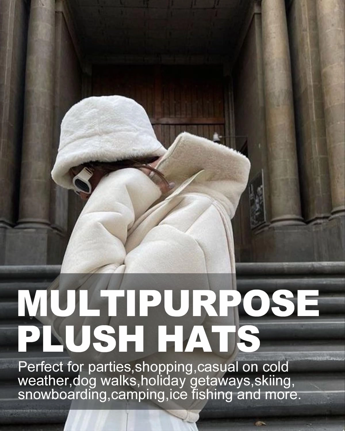 Zylioo Oversize 3XL/2XL/XL Fluffy Bucket Hat,L/M/S Faux Fur Warm Hat Petite,Large Winter Plush Fuzzy Hat for Big Heads